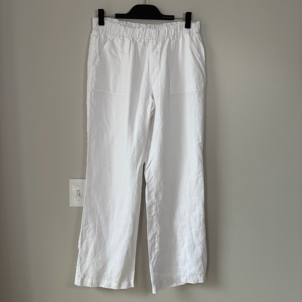 Chelsea & Theodore White Linen Wide Leg Pants